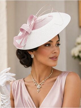 Elegant White and Light Pink Women's Fascinator Hat